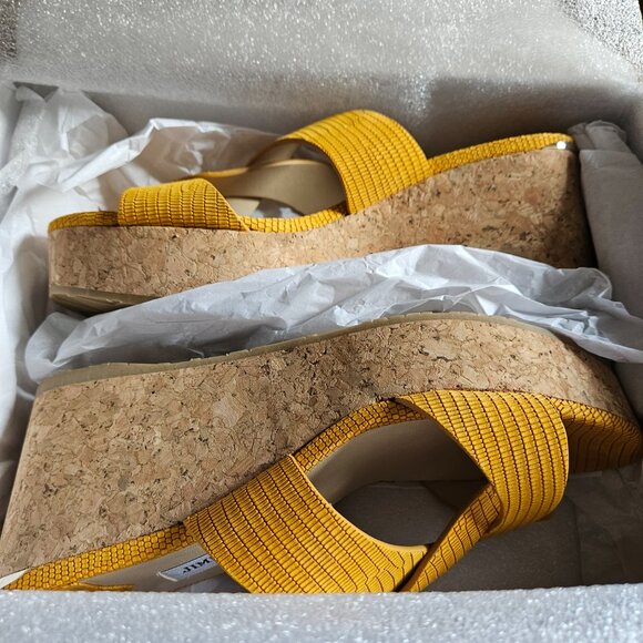 JIMMY CHOO Yellow Leather Cork Wedge Sandal [In Box] - Picture 6 of 11